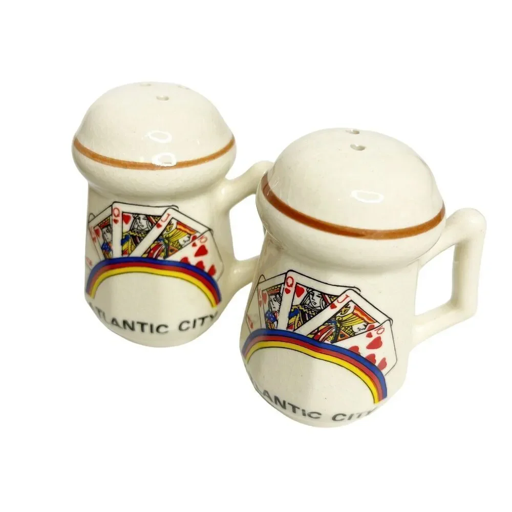 Vintage Atlantic City Salt & Pepper Shakers Poker Cards Casino Kitschy Tourist